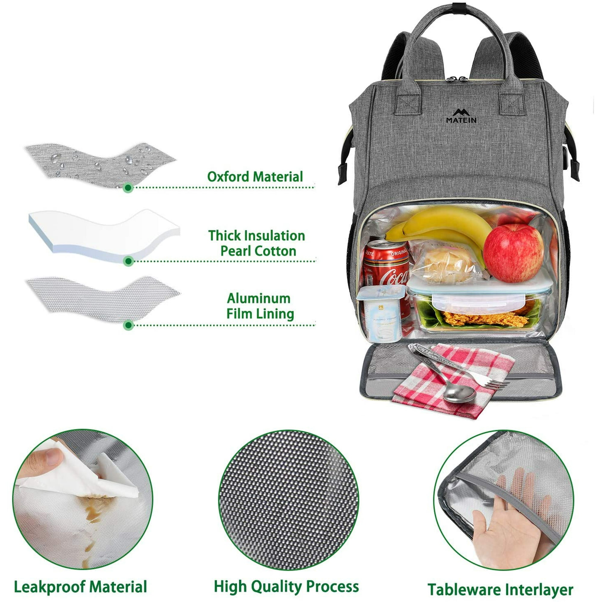Lunch Backpack Insulated Cooler Backpack Lunch Box Laptop Backpack with USB Port for Women Men Water Resistant Leak proof Lunch Bag Tote for School Work Hiking Beach Picnic Trip Fits 15.6 Inch Laptop
