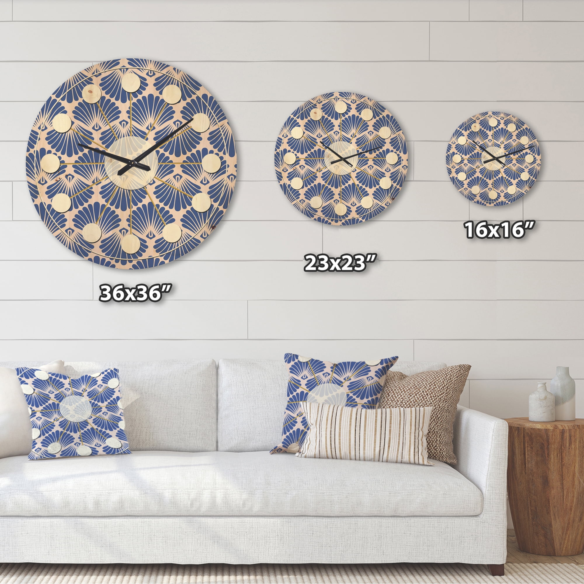 Designart 'Blue Waves Retro Pattern' Mid-Century Modern Wood Wall Clock