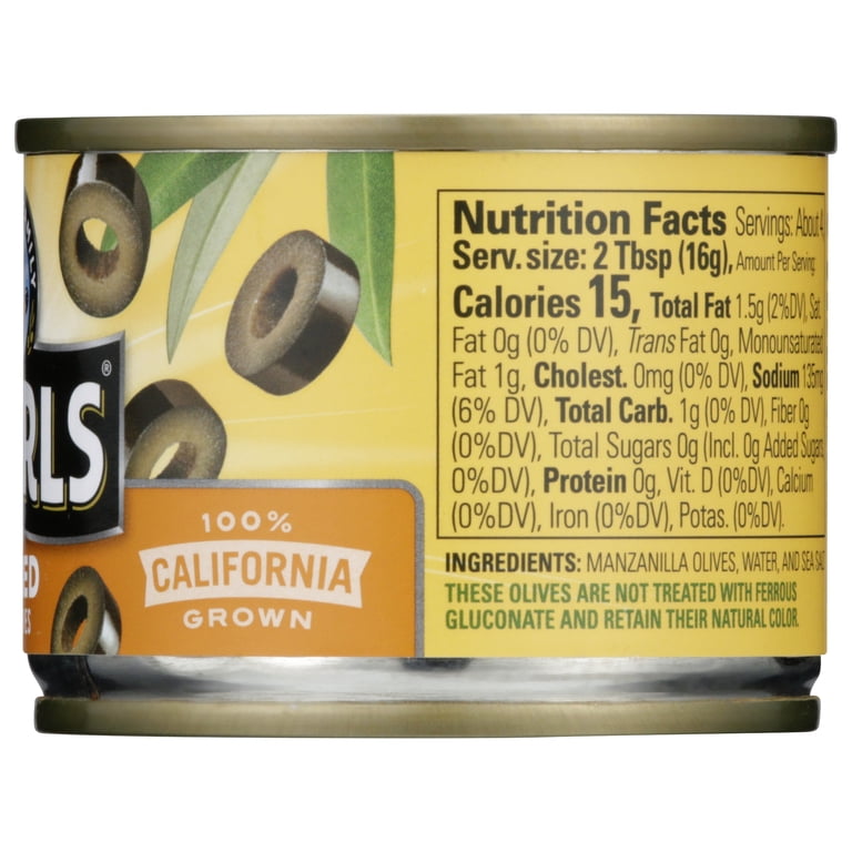 Pearls Sliced California Ripe Olives 2.25 oz Can, No Artificial