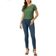 thumbnail image 2 of INSPIRE CHIC Women's Round Neck Short Raglan Sleeves Side Slit Chambray Blouse S Green, 2 of 7