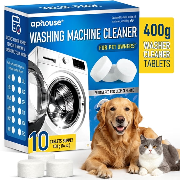 aphouse Pet Owner's Washing Machine Cleaner, 10 XL Count Tablet, Dog and Cat Odor Eliminator, Compatible with HE, 400g