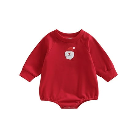 

Grianlook Newborn Romper Long Sleeve Jumpsuit One Piece Bodysuit Fall Cute Playsuit Loose Christmas Red 90cm