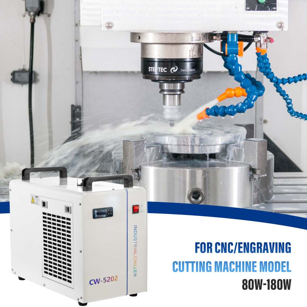 Industrial Water Chiller, 80W-180W Industrial Chiller with 2 Inlets Outlets, 7L Tank Capacity Cooling Machine with Viewing Window for Engraving Cutting