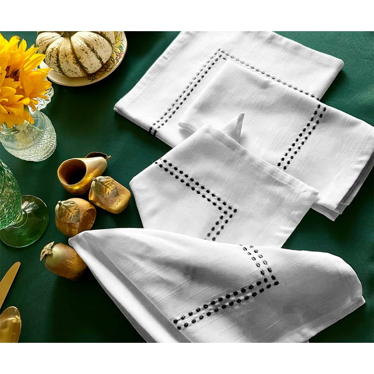 All Cotton and Linen Cloth Napkins, Dinner Napkins, White Cloth Napkins  with Black Trim , Cotton Napkins, Black Dinner Napkins, Dining Table Decor,  White/Black Set of 4, 18x18 