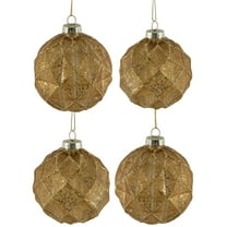 Northlight Geometric Glittered Mercury Glass Ball Christmas Ornaments - 3" (80mm) - Gold - 4ct
