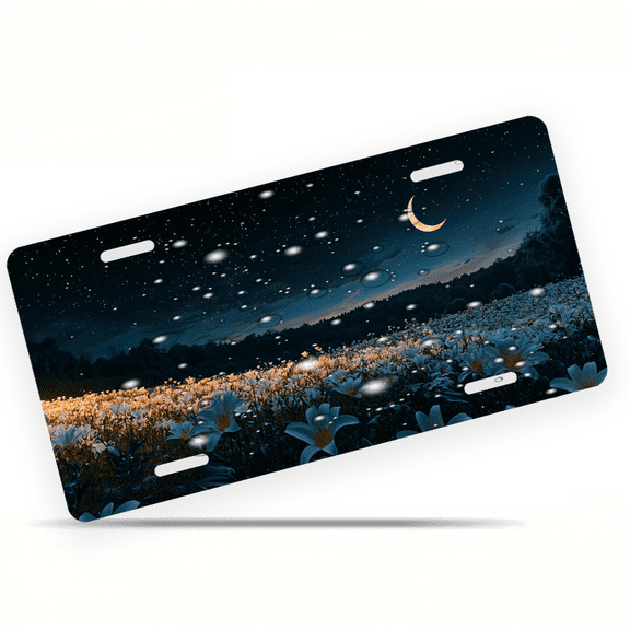 1 Pcs Durable License Plate Covers & Frames, Nighttime Flower For Decorative Front, Waterproof For Decoration Aluminum License Plate Covers & Frames Cover For Men Women, 12" X 6"