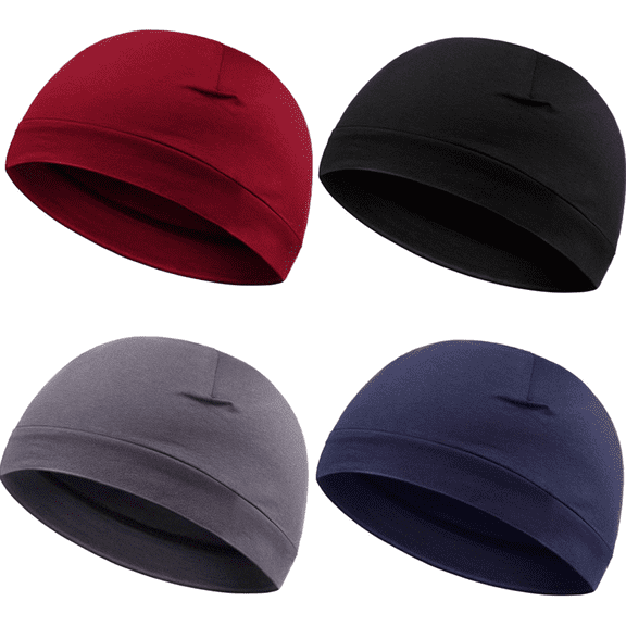 4 Pieces Men Skull Caps Soft Cotton Beanie Hats Stretchy Helmet Liner Multifunctional Headwear for Men Women