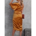 thumbnail image 6 of Women's One Shoulder Satin Wrap Dress with Side Slit in 100% Acrylic Fabric for Elegant Evening Occasions and Nights, 6 of 22