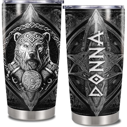 Personalized Viking Tumbler Custom Name Bear Vikings Travel Coffee Insulated Cups with Lid 20oz Stainless Steel Double Wall Vacuum Viking Gifts For Men Birthday Fathers Day