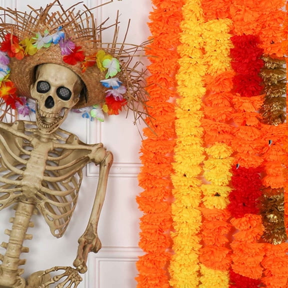 CoreLiving Marigold Garland Dia De Los Muertos Decorations Artificial Flower Garland for Ofrenda Altars Home Party Festival Backdrop Outdoor Decor Display