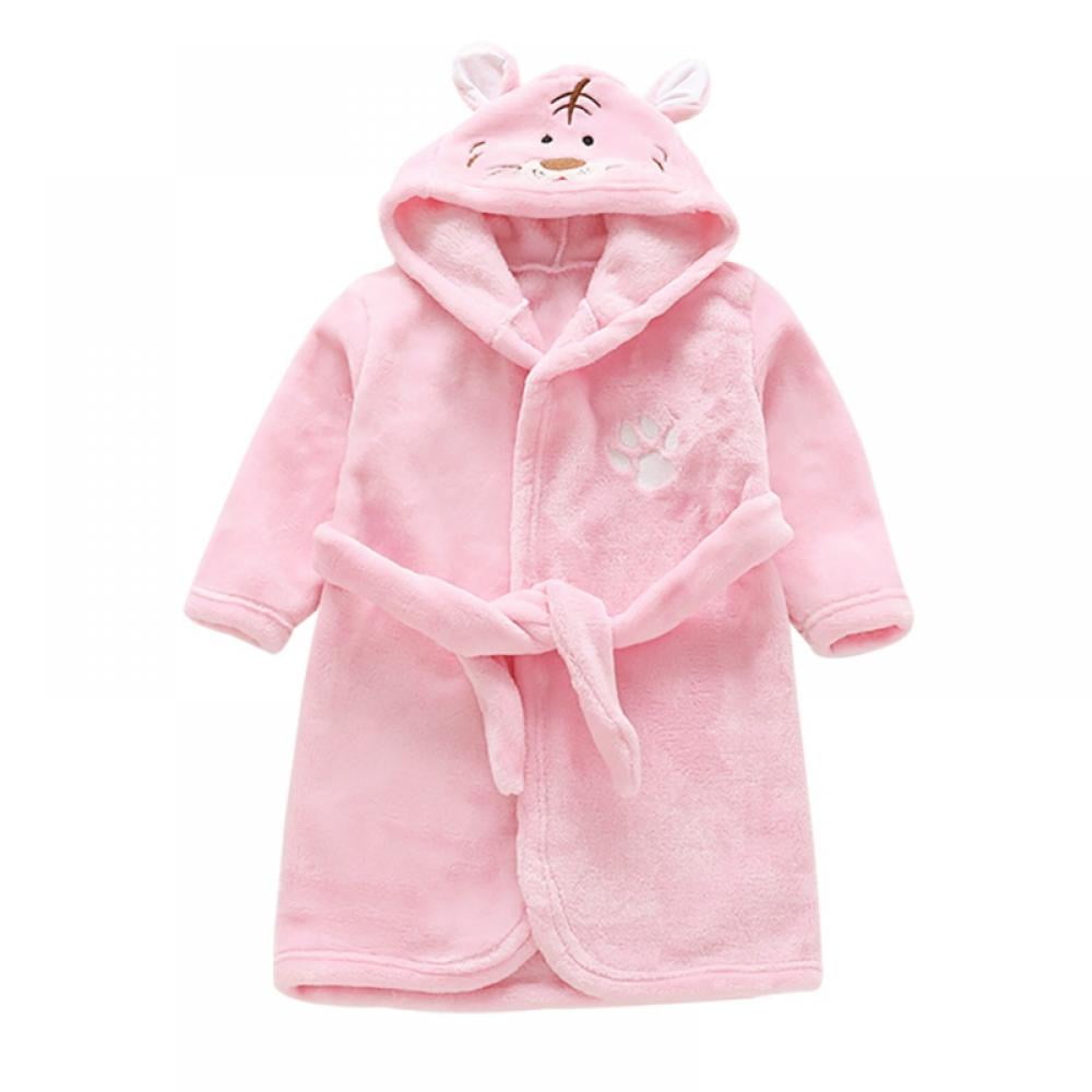 Kid Bathrobe Animal Design Robe Unisex Flannel Nightgown Hooded Sleepwear
