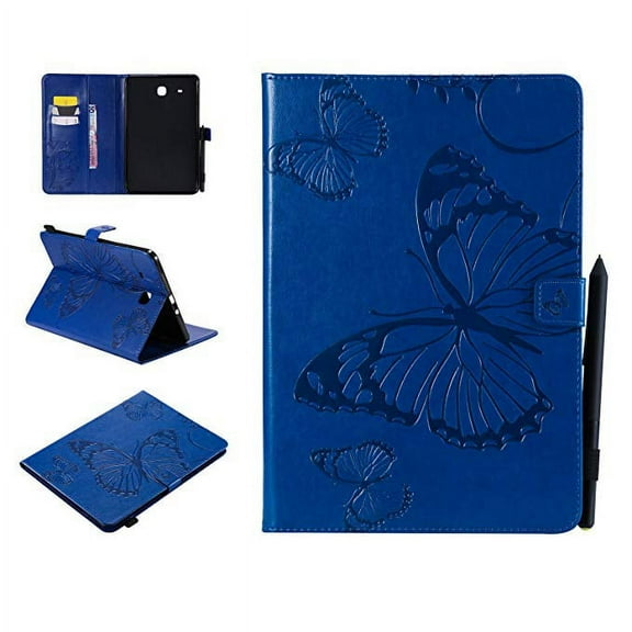 Galaxy Tab E 9.6" (SM-T560/T561) Case, Allytech Embossed with Butterfly Series Folio Stand Wallet Case with Cards/Cash Holder for Samsung Galaxy Tab E 9.6-inch (NOT for SM-T560NU), Blue