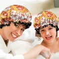 thumbnail image 6 of Shower Caps,Pioneer Flower Floral Print Pattern Waterproof Shower Cap for Women 4 Pieces,Double Reusable Hair Cover for Shower PEVA Elastic Stretch Hem, 6 of 7