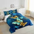 thumbnail image 4 of Navy Blue Bedding Set King Teal Gold Butterfly Comforter Set for Women , Chic Animal Duvet Insert Gradient Wildlife Quilt Sets, Golden Splatters Polka Dots Bedding Comforters & Sets Microfiber, 4 of 5