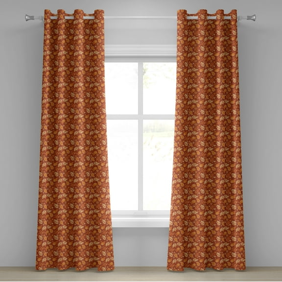 Ambesonne Orange Grommet Curtain, Retro Paisley Flowers, 50" x 72", Redwood Orange Cream