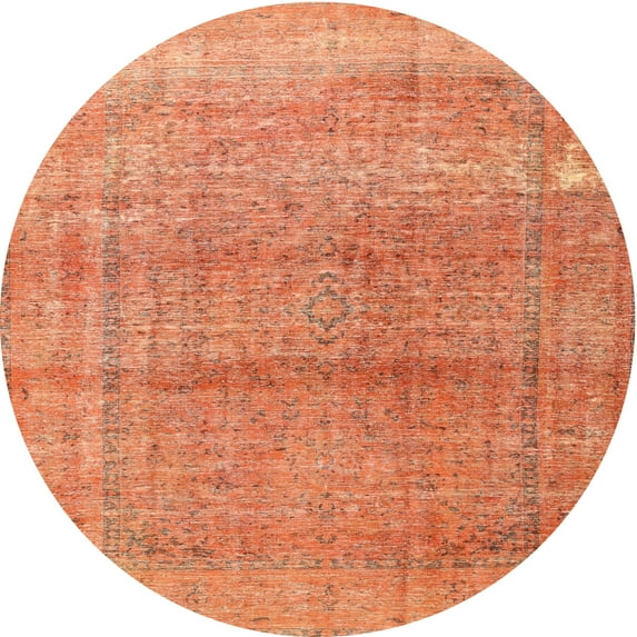 Ahgly Company Indoor Round Traditional Orange Red Persian Area Rugs, 3' Round