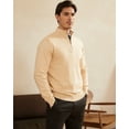 thumbnail image 2 of Kallspin Men's Quarter-Zip Sweater Cotton Mock Neck Knit Long Sleeve Pullover Sweater(Beige,Small), 2 of 9