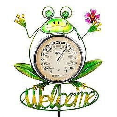 Evergreen Frog 47 in. Solar Thermometer Garden Stake