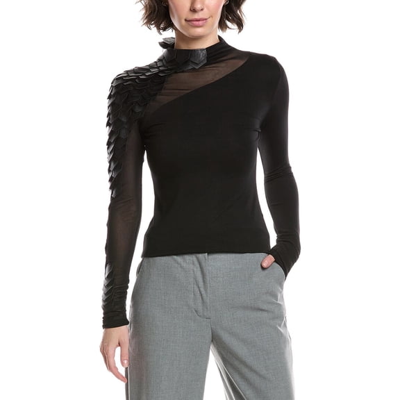 Gracia womens  Scale Sleeve Mock Neck Top, m, Black