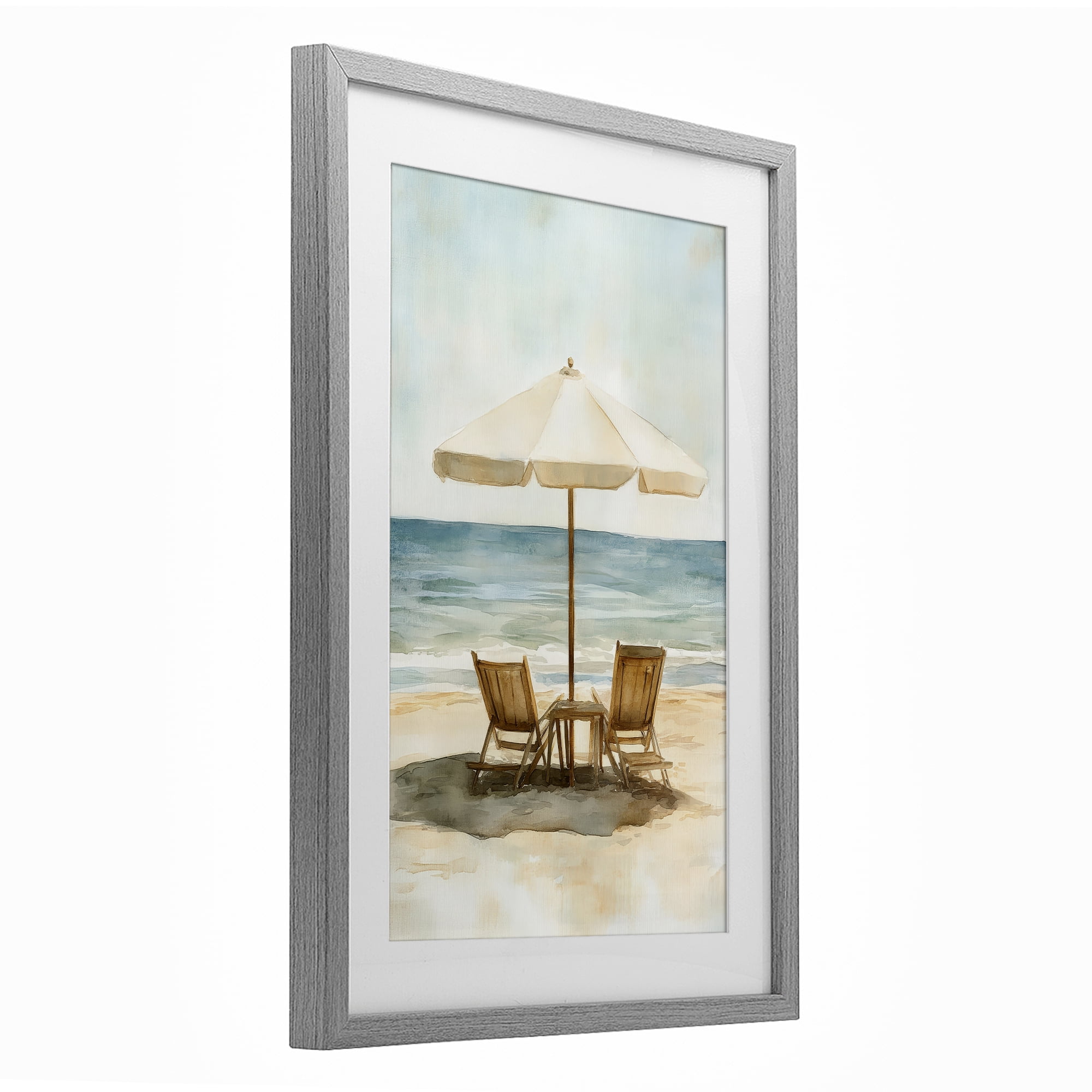 Stupell Industries Watercolor Paradise Seaside Retreat Gray Framed Print Under Glass, design by Petal Prints Design