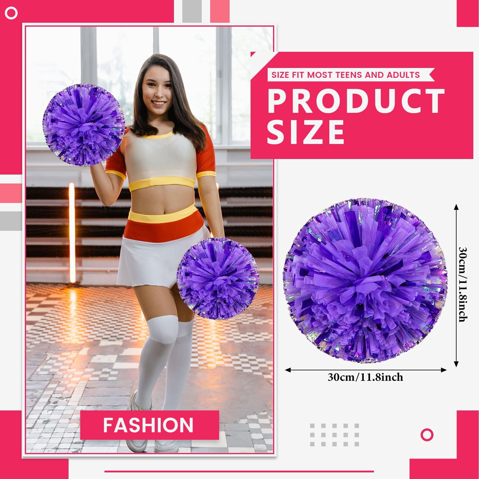 Cheerleading Pom Poms 14 Pcs with Finger Holes, Cheer Pom Poms for Dance and Sports Events, Cheerleading Poms for Team Spirit and Festivals, Matches