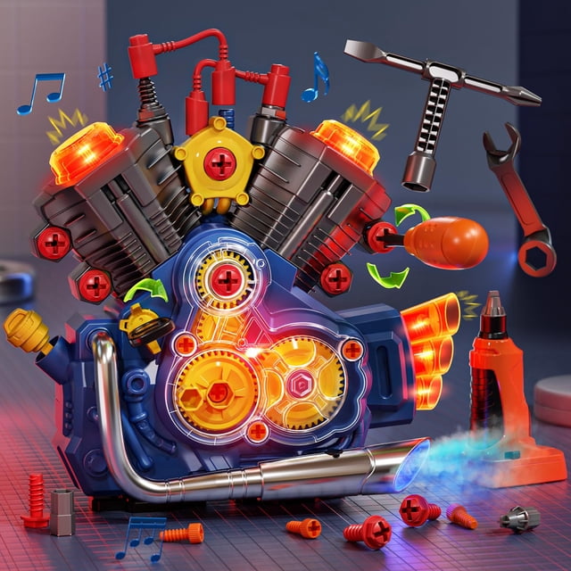 Kit de construcción de motores Jovow Kids Mechanic Toys con luz y música