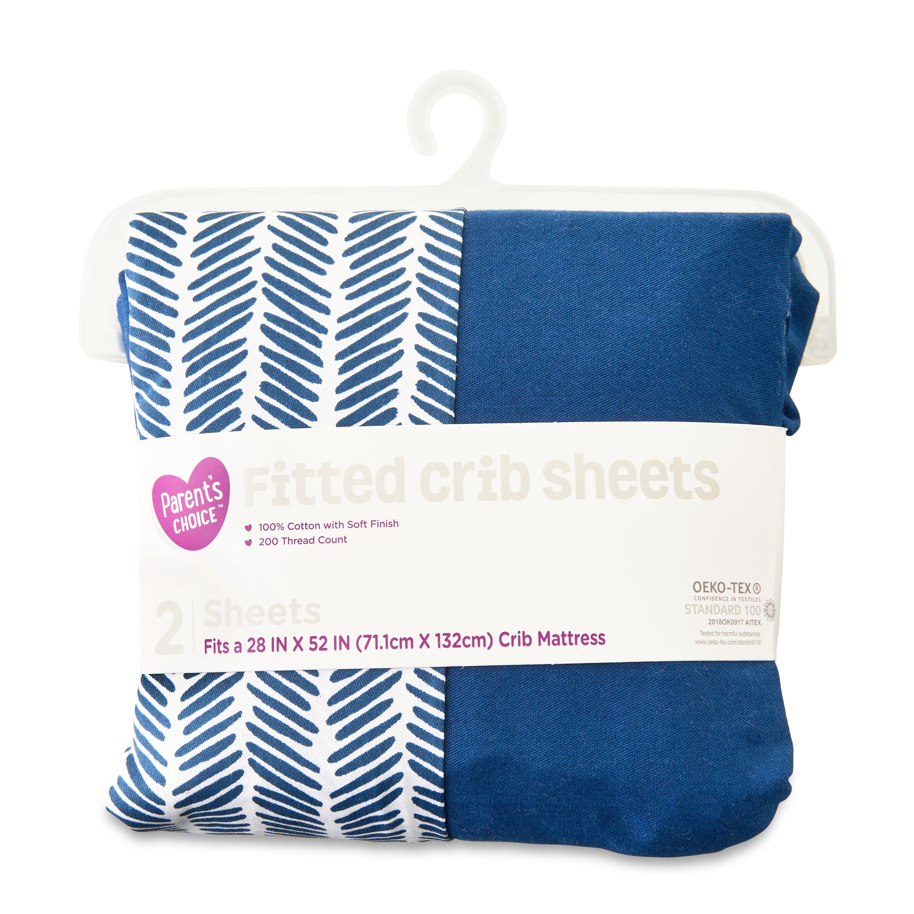 Parent's Choice 200 Thread Count Navy Chevron Fitted Crib Sheets, Crib/Toddler Bed