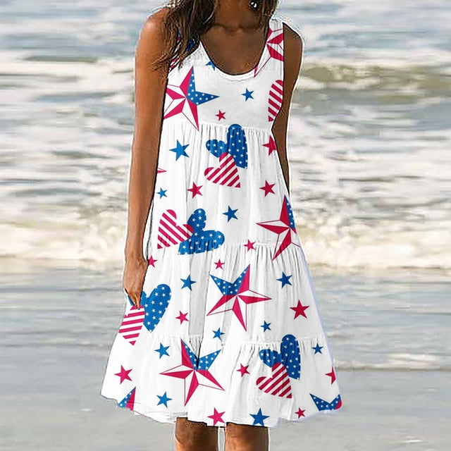 Mefallenssiah Mode Femmes Vacances Été Casual Impression Sans Manches Partie Plage Robe en Vrac