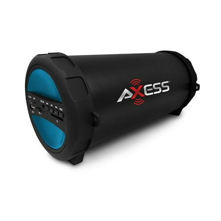 - Axess Portable Thunder Sonic Bluetooth Cylinder Loud Speaker BuiltIn FM Radio SD Card USB AUX Blue