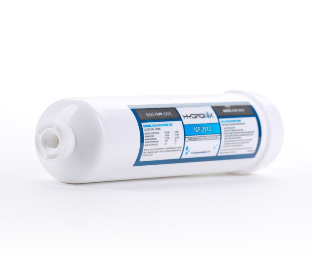 Hydronix ICF-2512 Inline Reverse Osmosis Post, Fridge & Ice Coconut GAC Water Filter 2.5 x 12, 3500 Gal, 1/4" NPT Ports