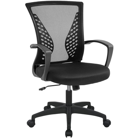 Office Computer Mesh Chair Ergonomic Mid Back Swivel Rolling Desk Chair with Armrest Height Adjustable Lumbar Support x ,Black