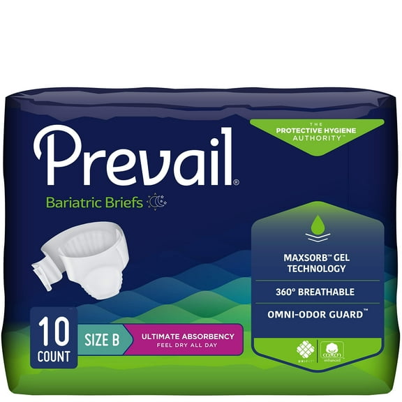 Prevail Bariatric Briefs, Size B, Ultimate Absorbency 10 Count