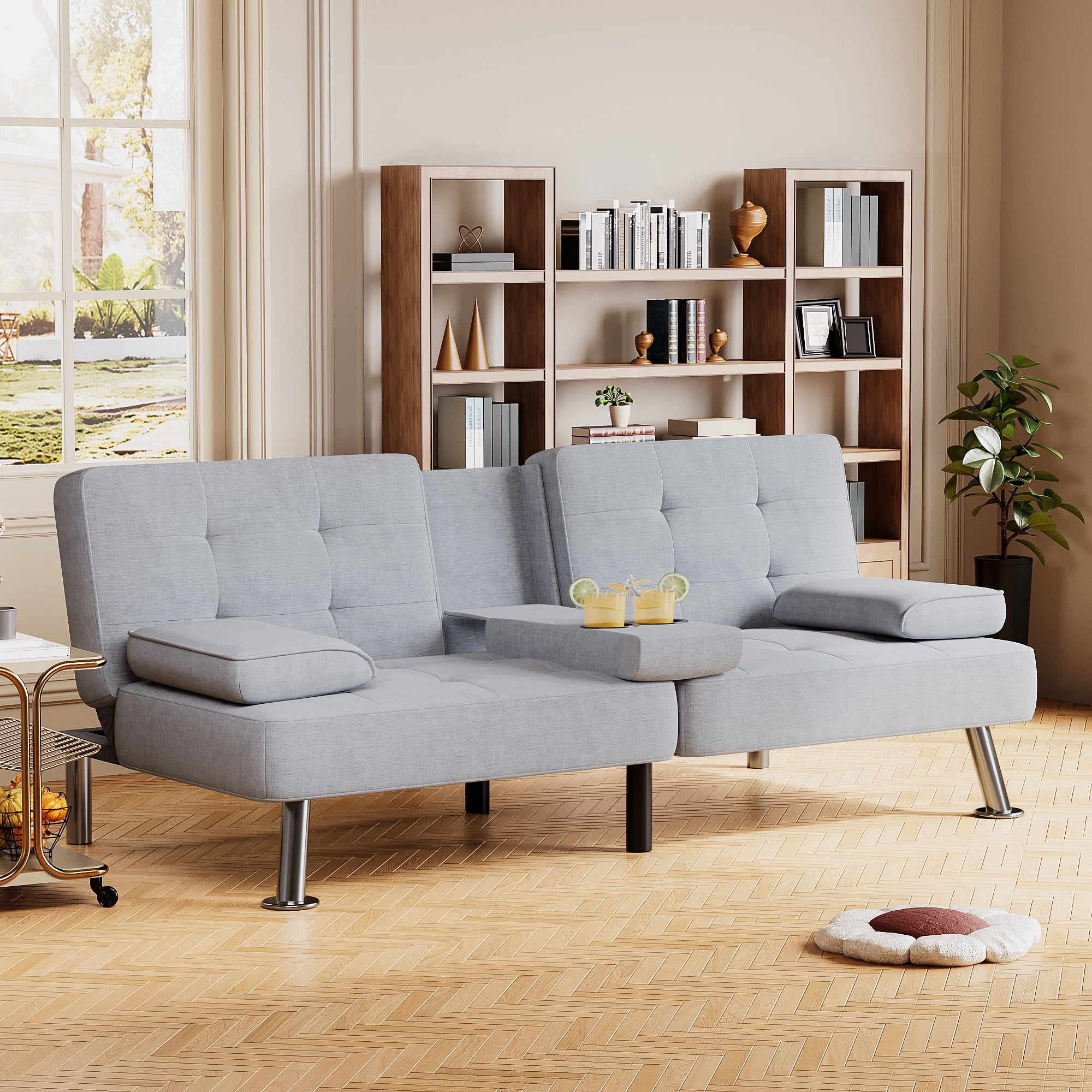 Homall Modern Linen 3 Adjustable Positions Convertible Sofa with Pillows, Gray