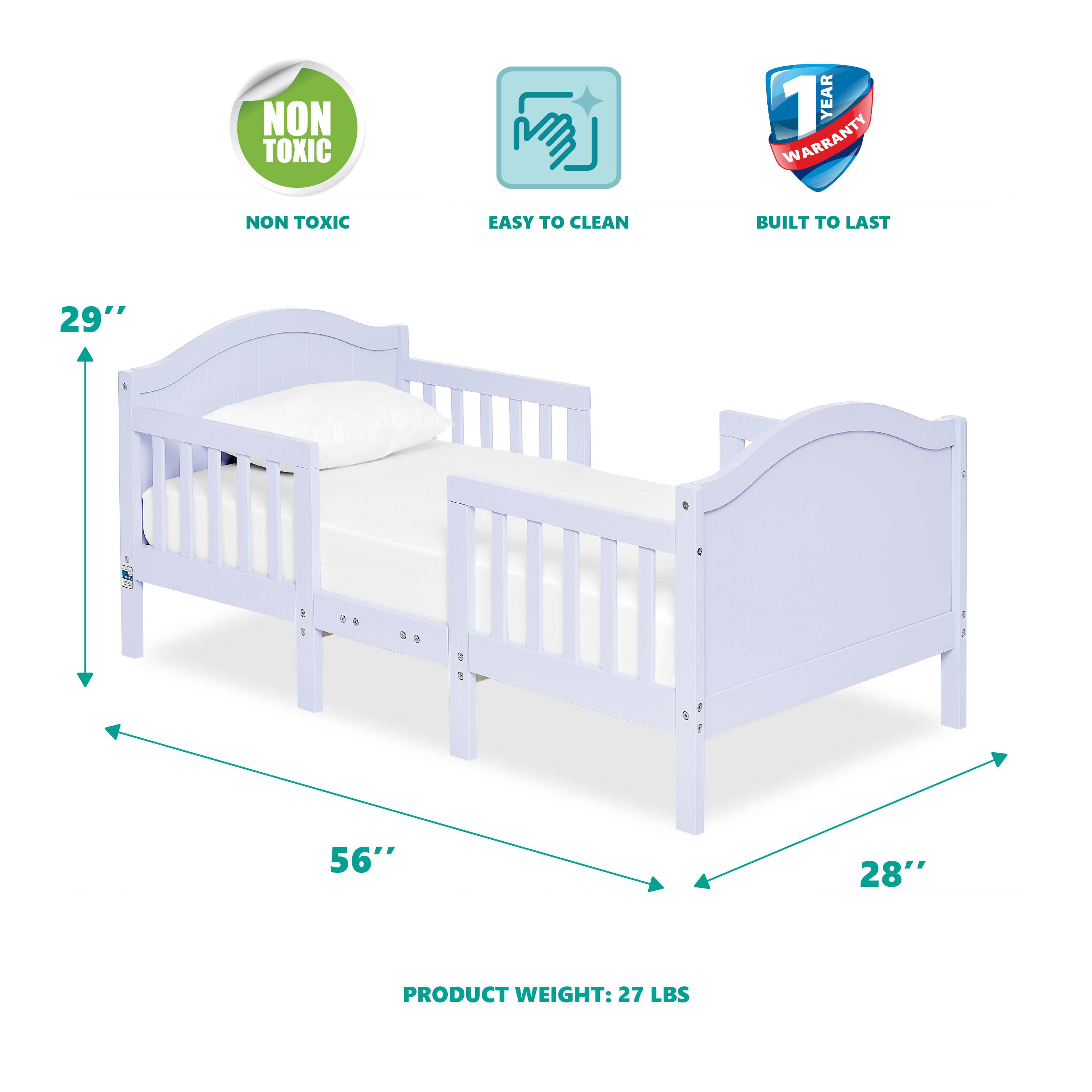 Dream On Me Portland 3 in 1 Convertible Toddler Bed, Lavender Ice - image 4 of 20