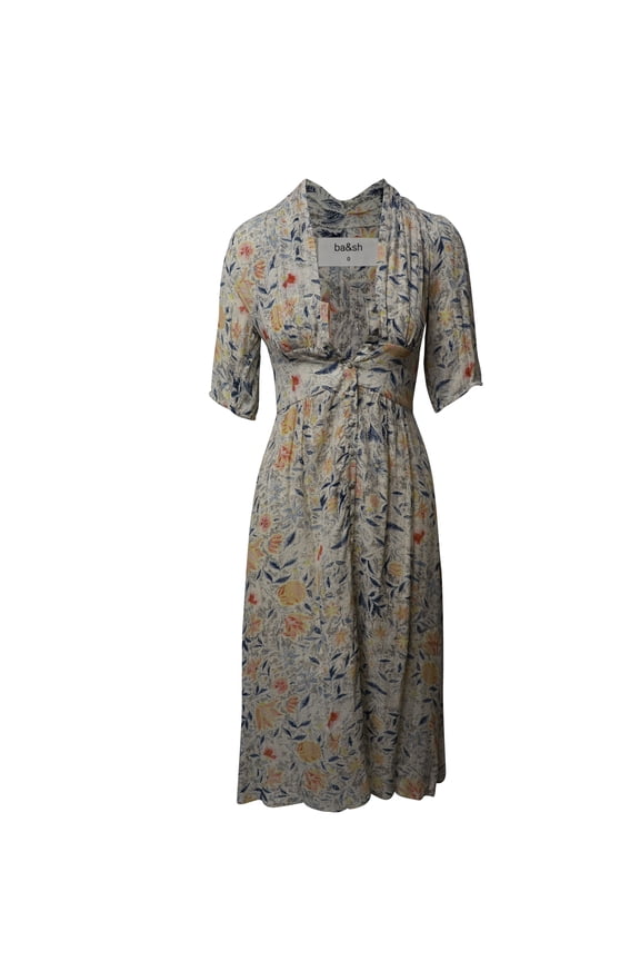 Pre-Owned Ba&Sh Floral Print Deep V-neck Midi Dress in Multicolor Viscose