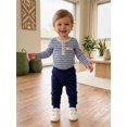 thumbnail image 5 of Cjfdfy Newborn Baby Boys Fall Outfits  Striped Waffle Knit Long Sleeve Striped Romper With Elastic Waist Solid Pants 2Pcs Infant Fall Winter Outfit Coming Home Outfit 0-18M, 5 of 9