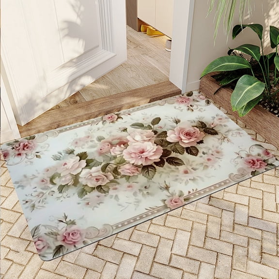 JML Non-Slip Microfiber & Rubber Doormat - Soft Entryway Rug for Home/Office (16"x24") - Easy Clean Door Mat for Indoor/Outdoor Use, Elegant Floral