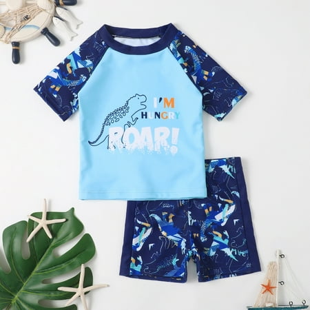 

Toddler/Baby Boys Swimsuit Bathing Suits Set 2-Piece Short Sleeve Rash Guard Swimwear & Swim Trunks Set Sunsuit UPF 50+