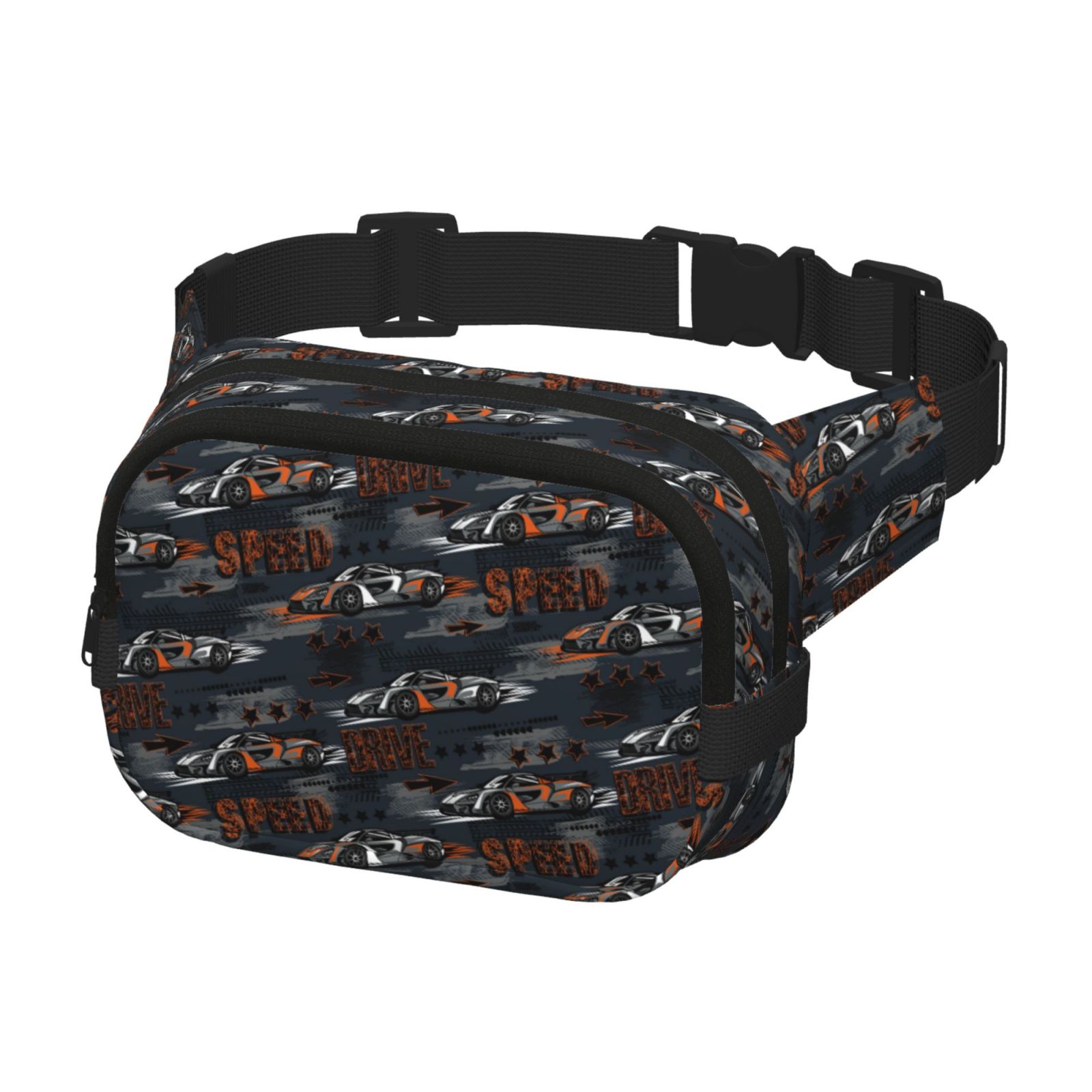 Picia Cool Sports Car Print Square Double-Layer Waist Bag Mini Adjustable Waist Belt Bag Exercise Running Travel Hiking