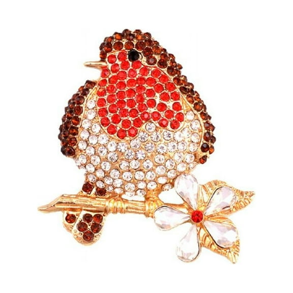 Cute Red Birds Brooch Pin, Redbreast Bird Brooch,Enamel Crystals Collar Corsage Robin Pin for Women Shirt Accessories A8V2