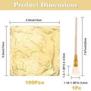 100 Sheets Gold Foil Paper Art Gold Foil Sheets Gilding Brush Thin Gold Leaf Sheets Gold Foil Paper Craft for Arts Painting Gilding Crafting Decoration, 5.5 x 5.5 Inches