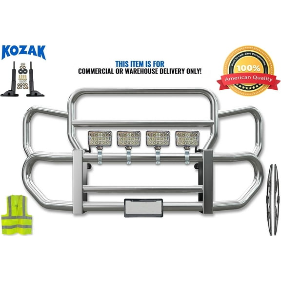 KOZAK Grille Deer Moose Brush Bumper Guard Herd 300 w/ 4x 6" Square LED Headlights Compatible with Western Star 57X SBA 2023-2025
