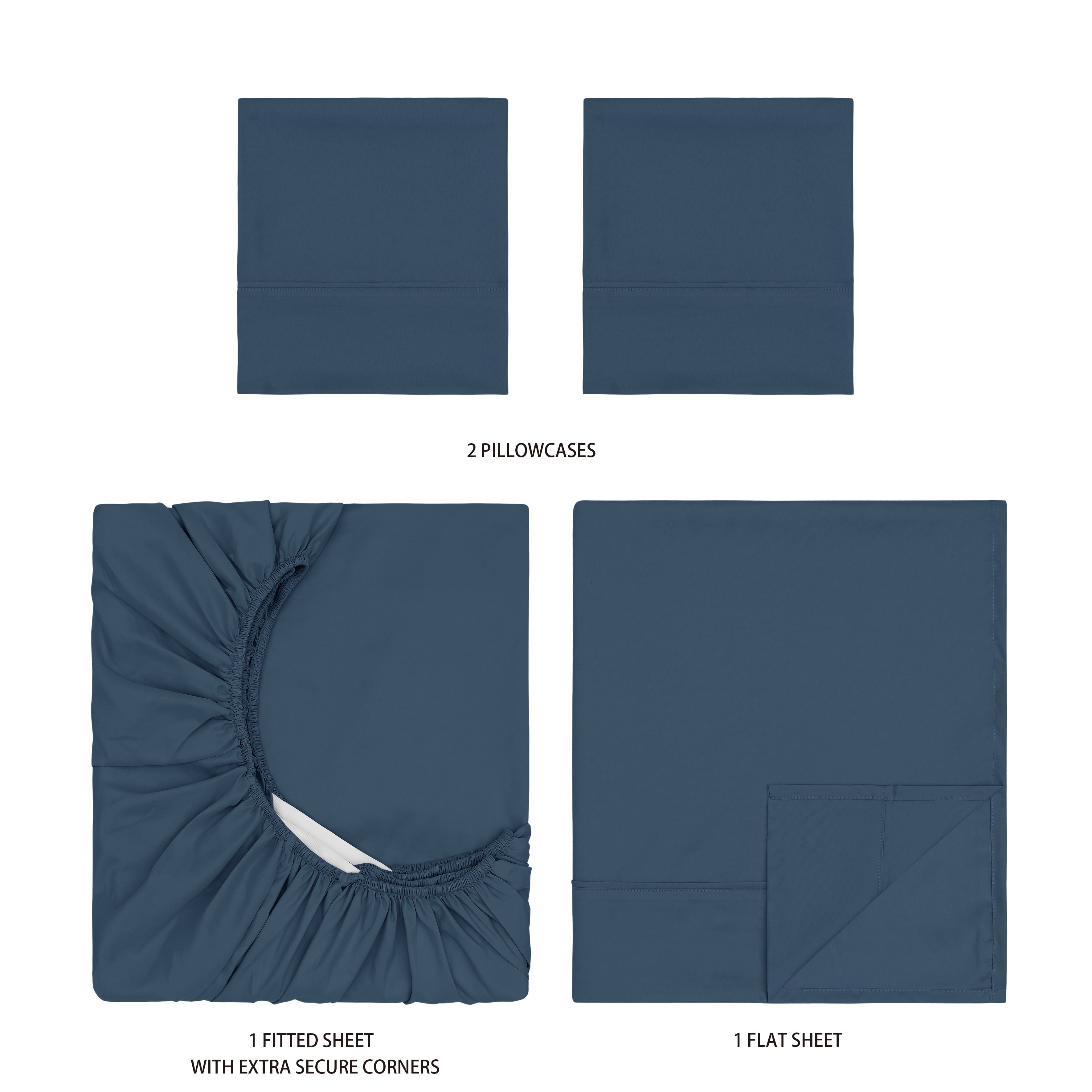 Mainstays Super Soft Brushed Microfiber Bed Sheet Set, Washed Dark Blue, Queen, 4 Piece