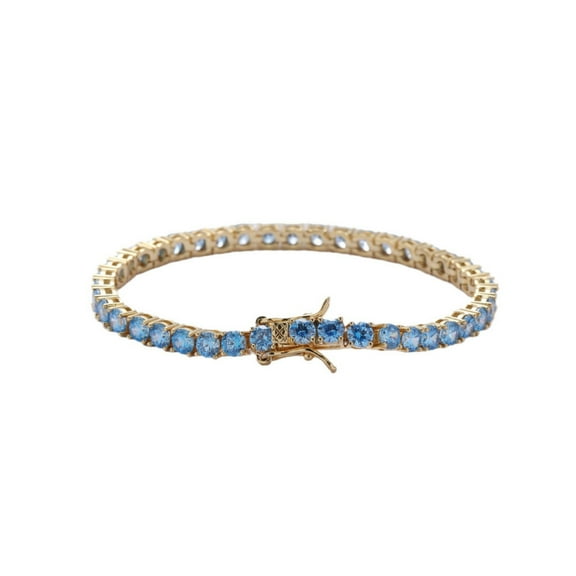 4MM Aqua Blue Tennis Bracelets for Women 18K Gold Plated Classic Simulated Diamond Bracelet Round Cut CZ White/Gold Bracelets for Wedding Bridal Prom Jewelry Bracelets
