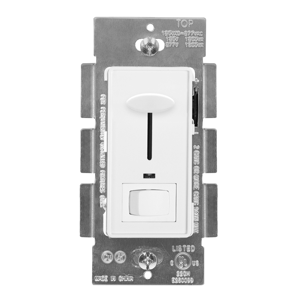 Maxxima Dimmer Electrical Light Switch - Featuring Blue Indicator Light, LED Compatible, 3-Way/Single Pole Use, 0 - 10V, 960 Watt Max, Dimmable Lamp and Lighting Control, White Wall Plate Included