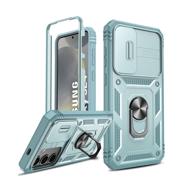 For Samsung Galaxy S24 Plus 5G Case with Slide Camera Cover, 360 Full Body Military-Grade Phone Case with Kickstand for Samsung Galaxy S24 Plus, Green