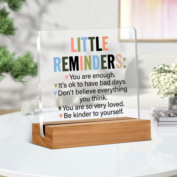 Inspirational Motivational Gifts Employee Appreciation Gifts Little Reminders You are Enough Clear Desk Decorative Sign Acrylic Sign With Wooden Stand for Office Desk Table Shelf