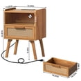 thumbnail image 2 of LELELINKY Rattan Nightstand with Charging Station, Boho Bedside Table with Handmade Drawer & Open Shelf for Bedroom, Tea Color, 2 of 7