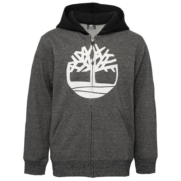 Timberland Boys' Full-Zip Fleece Hooded Sweatshirt, Coal Heather Marl 21, Small (8)