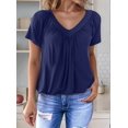 thumbnail image 2 of Womens Short Sleeve Casual Tops Dressy V Neck T Shirts Loose Fit Summer Pleated Blouses Navy blue XXL, 2 of 7